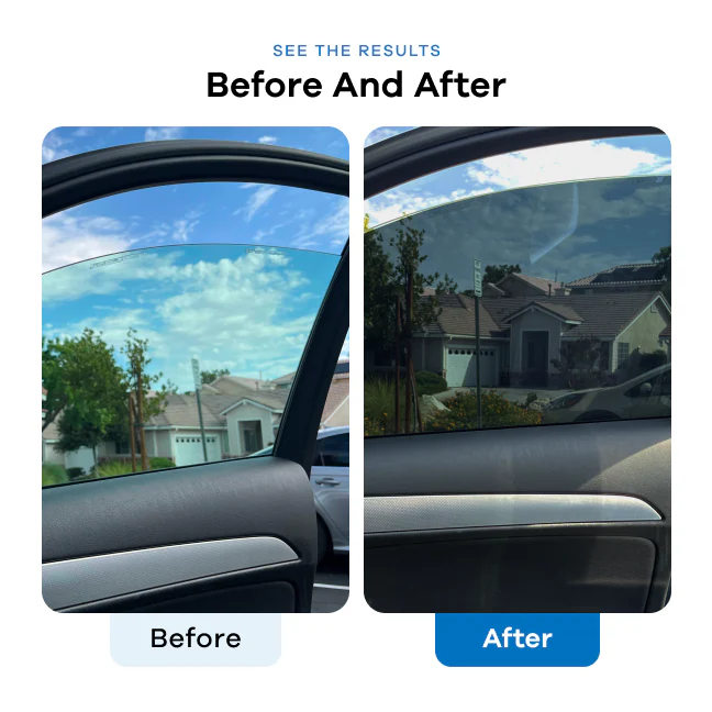 Before and after applying Speedshade tint